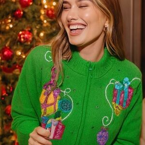 Carly St Claire Green Ugly Christmas Sweater Bows Sequins Gifts XL 1X